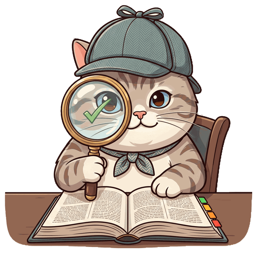 The Ingredient Files mascot - a detective cat inspecting ingredient evidence with a magnifying glass
